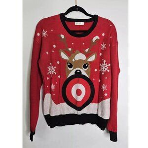 Ugly Christmas Sweater Women's XL Red Rudolph Reindeer Snowflake Target Bullseye